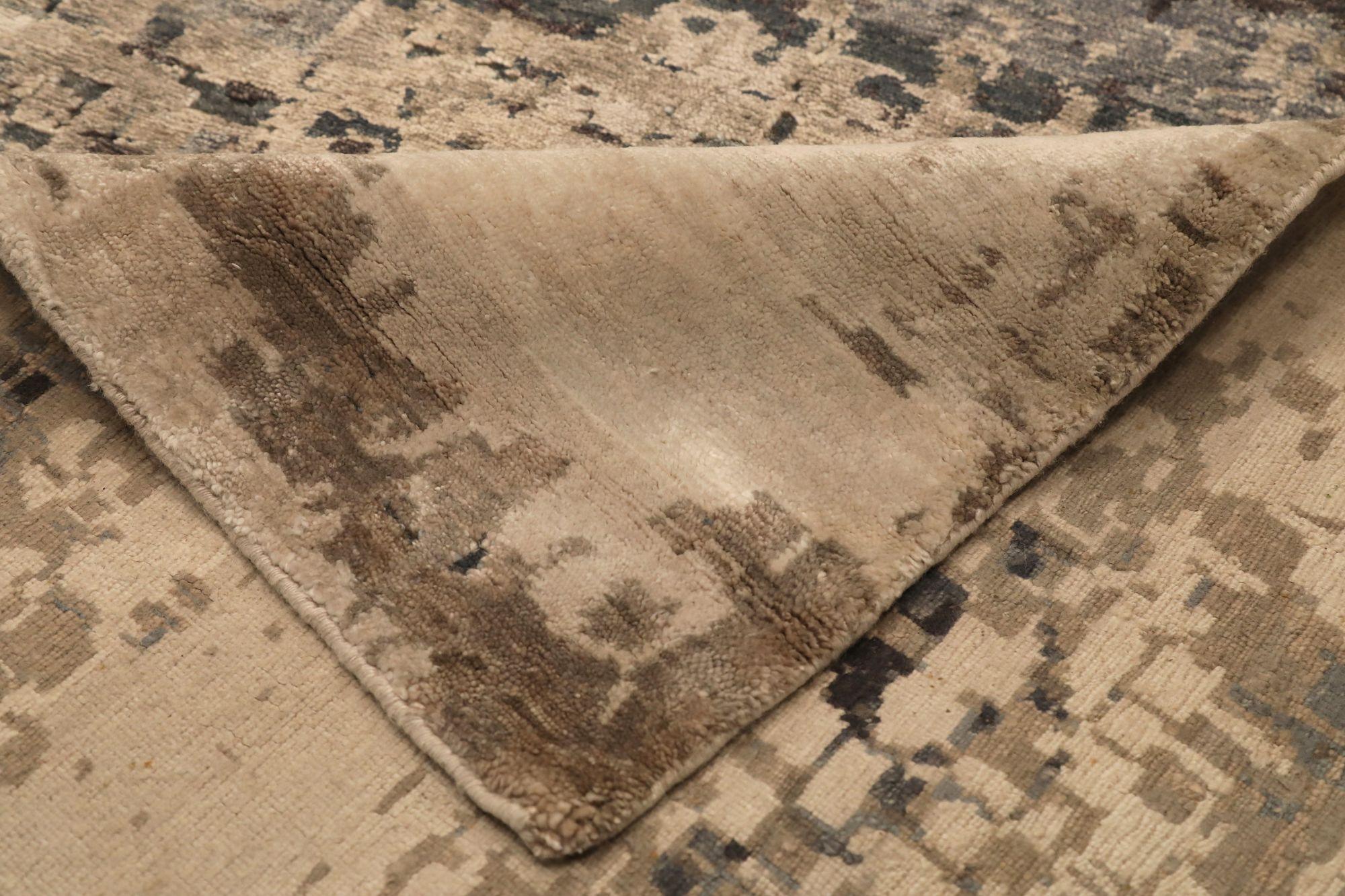 Indien Tapis de zone Inde - Laine Brown Gray Ivory Design - 97326 en vente