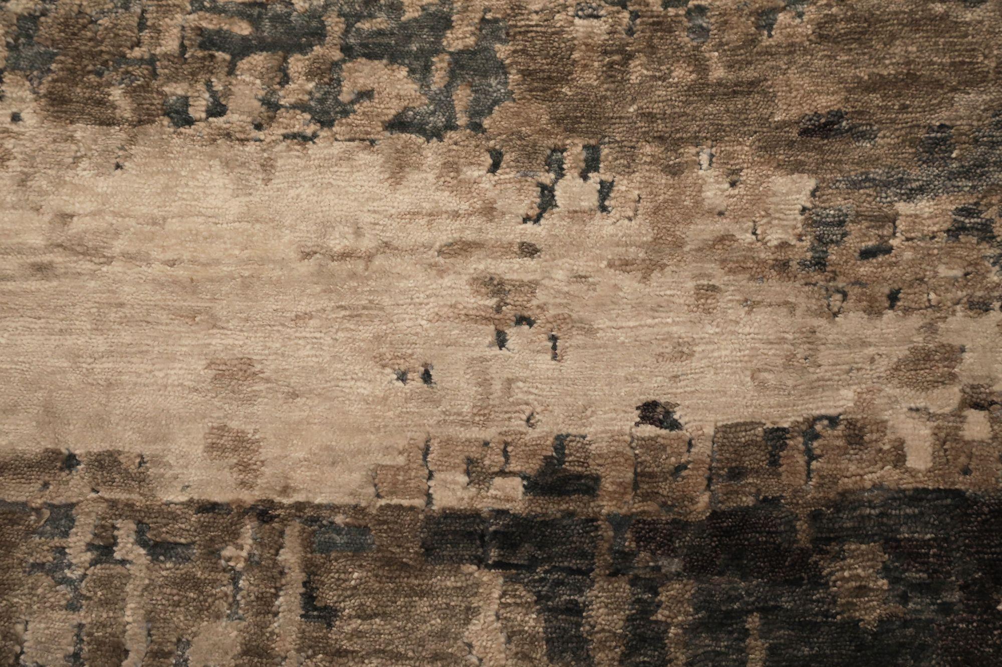 Noué à la main Tapis de zone Inde - Laine Brown Gray Ivory Design - 97326 en vente