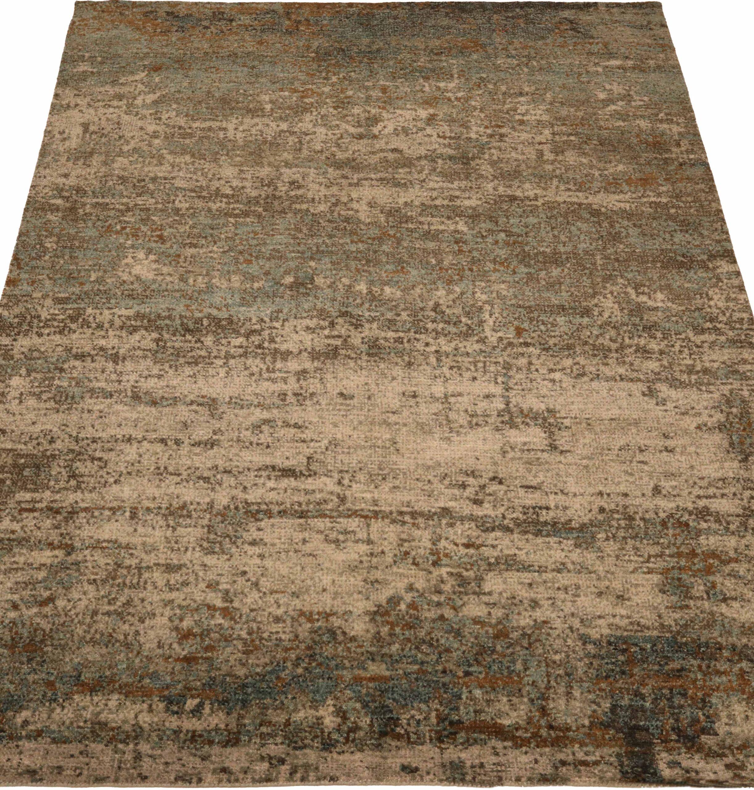 Indien Tapis de sol Inde - Laine Brown Gray Taupe Design - 93630 en vente