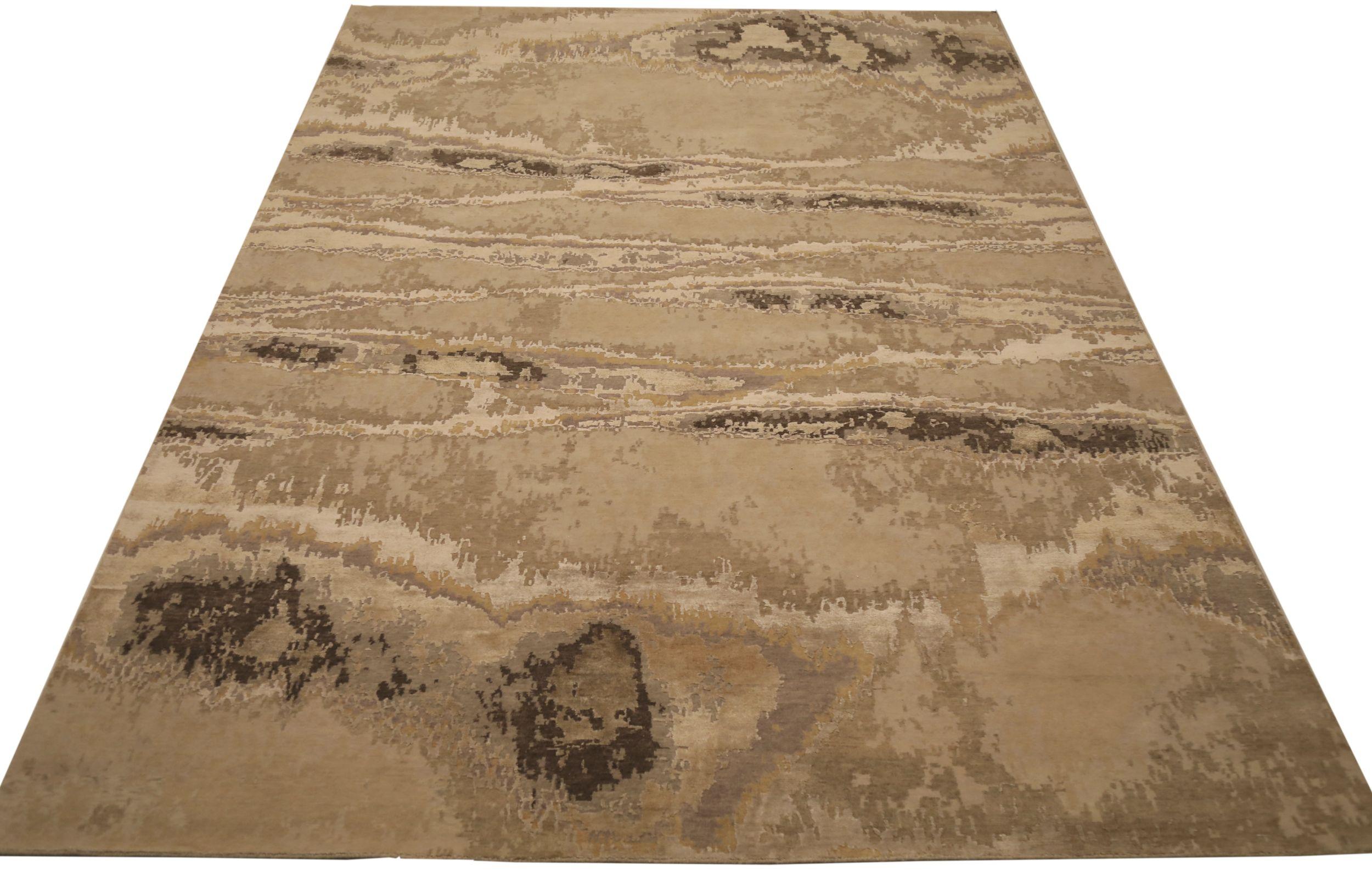 Indien Tapis de sol Inde - Laine Brown Ivory Taupe Design - 93765 en vente