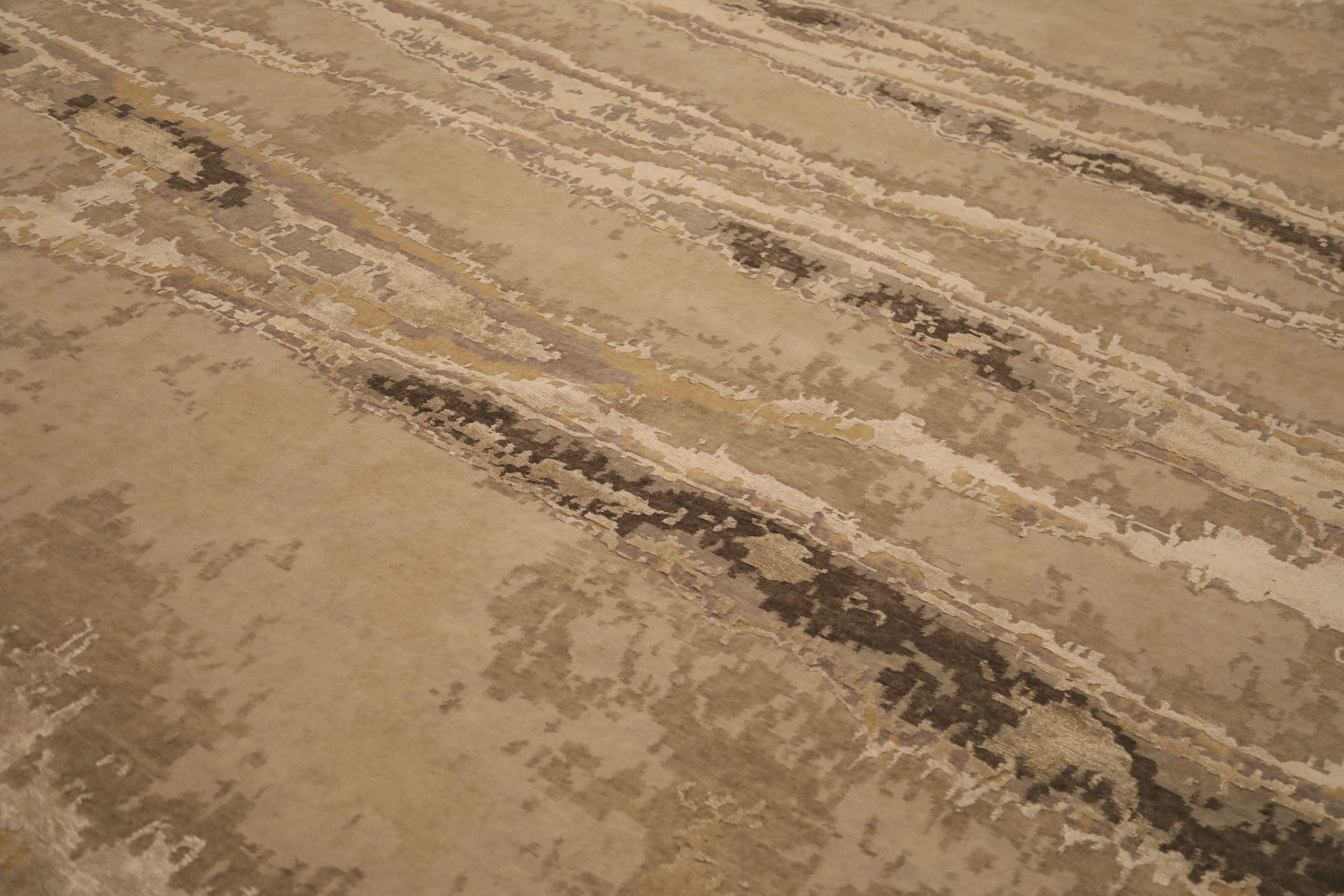 Tapis de sol Inde - Laine Brown Ivory Taupe Design - 93765 Excellent état - En vente à Dallas, TX