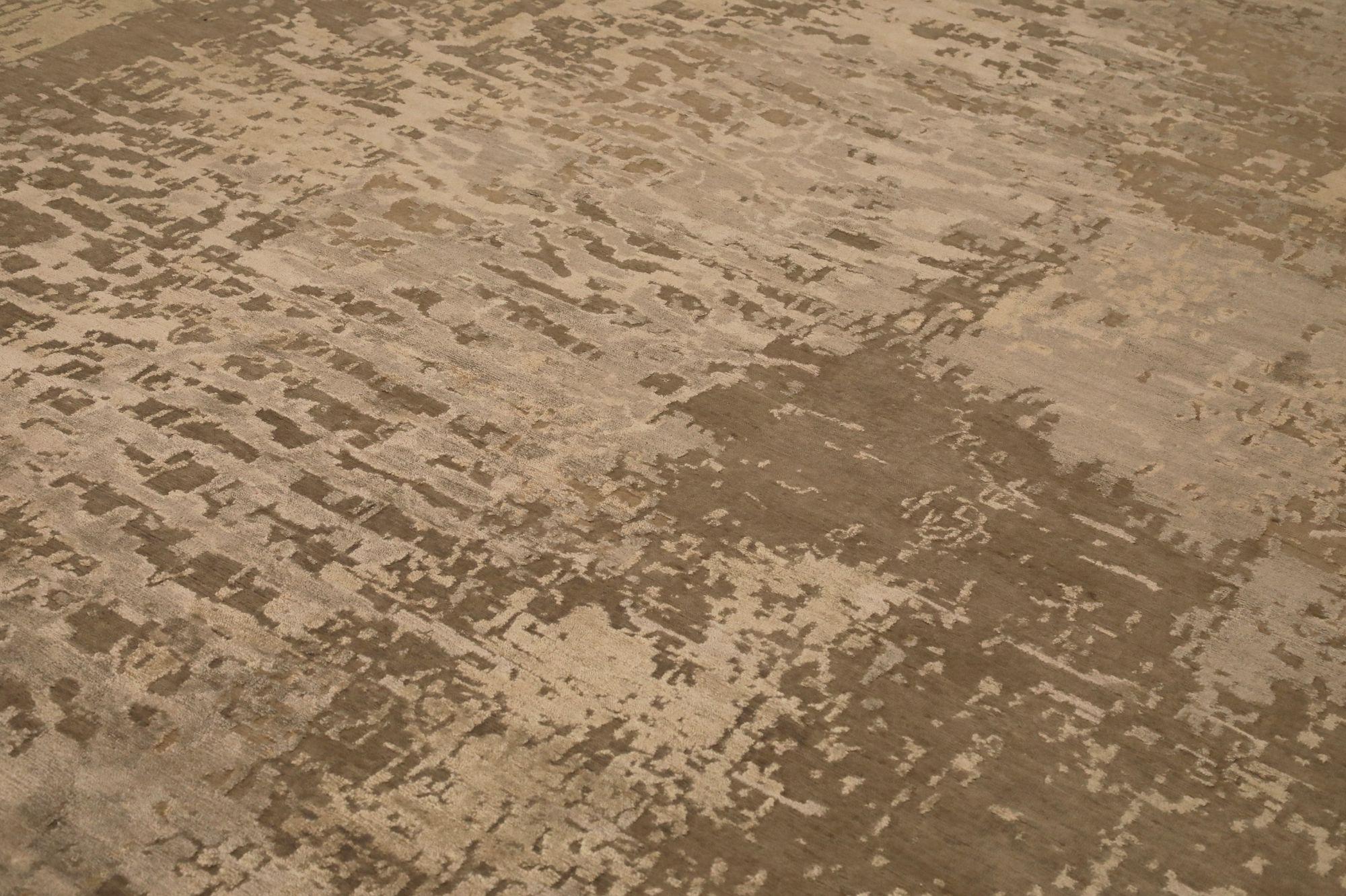 Moderne Tapis de sol Inde - Laine Brown Ivory Taupe Design - 97325 en vente