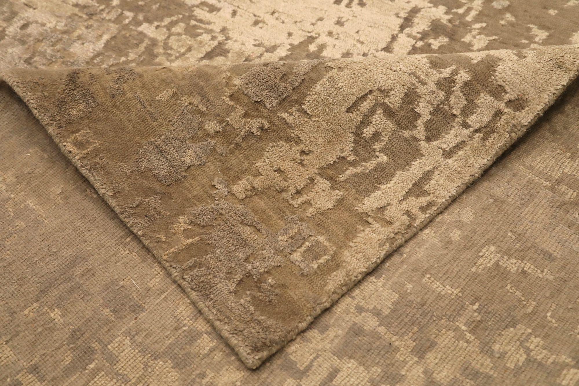 Indien Tapis de sol Inde - Laine Brown Ivory Taupe Design - 97325 en vente