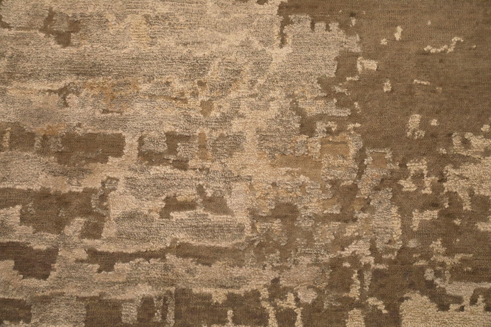Noué à la main Tapis de sol Inde - Laine Brown Ivory Taupe Design - 97325 en vente