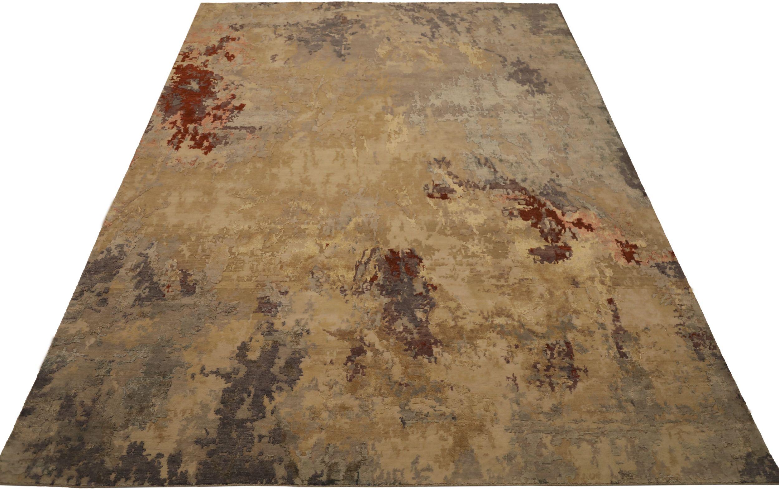 Moderne Tapis de sol Inde - Laine Brown Red Shades of Gray / silver - 93776 en vente