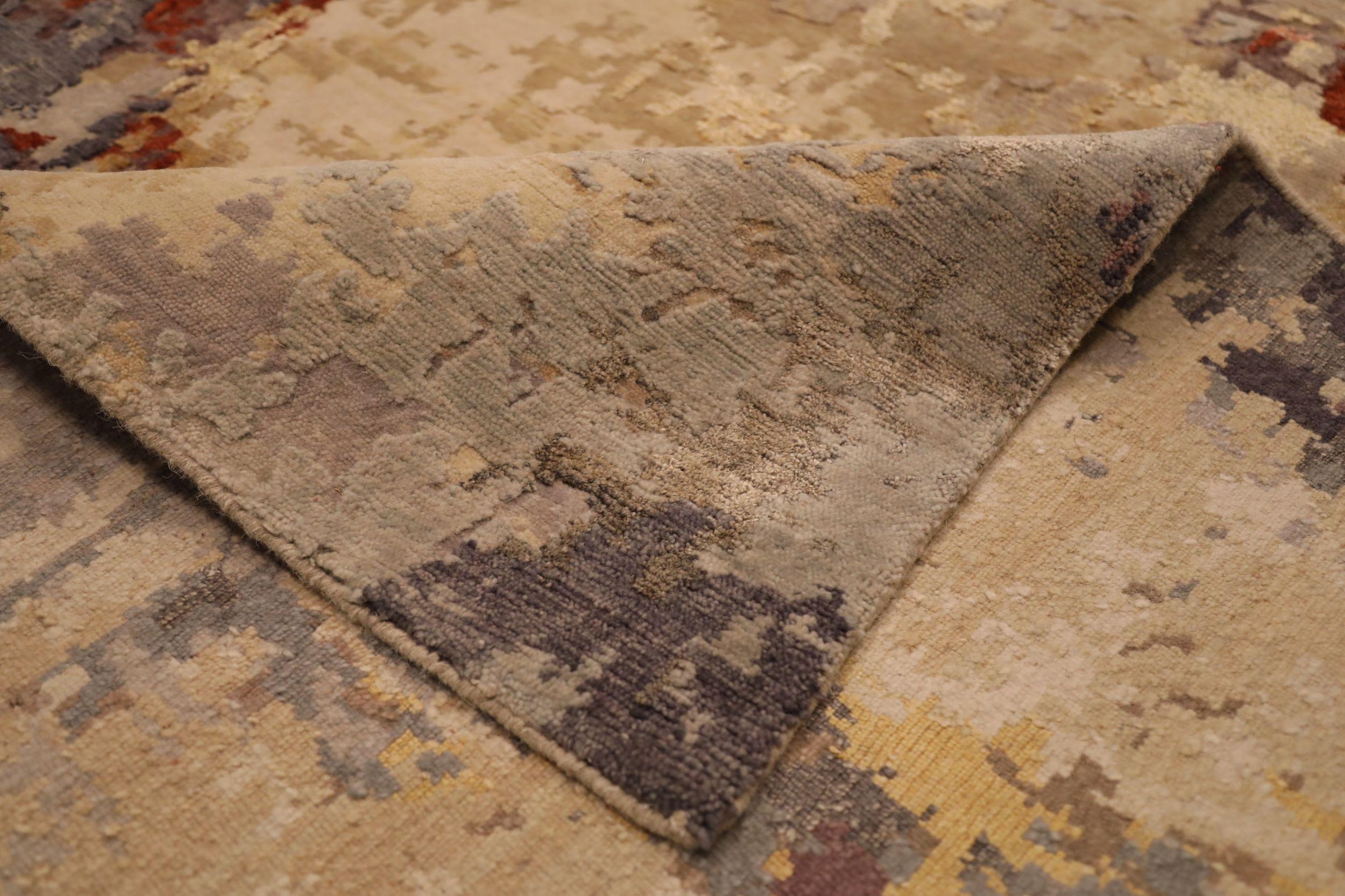Noué à la main Tapis de sol Inde - Laine Brown Red Shades of Gray / silver - 93776 en vente