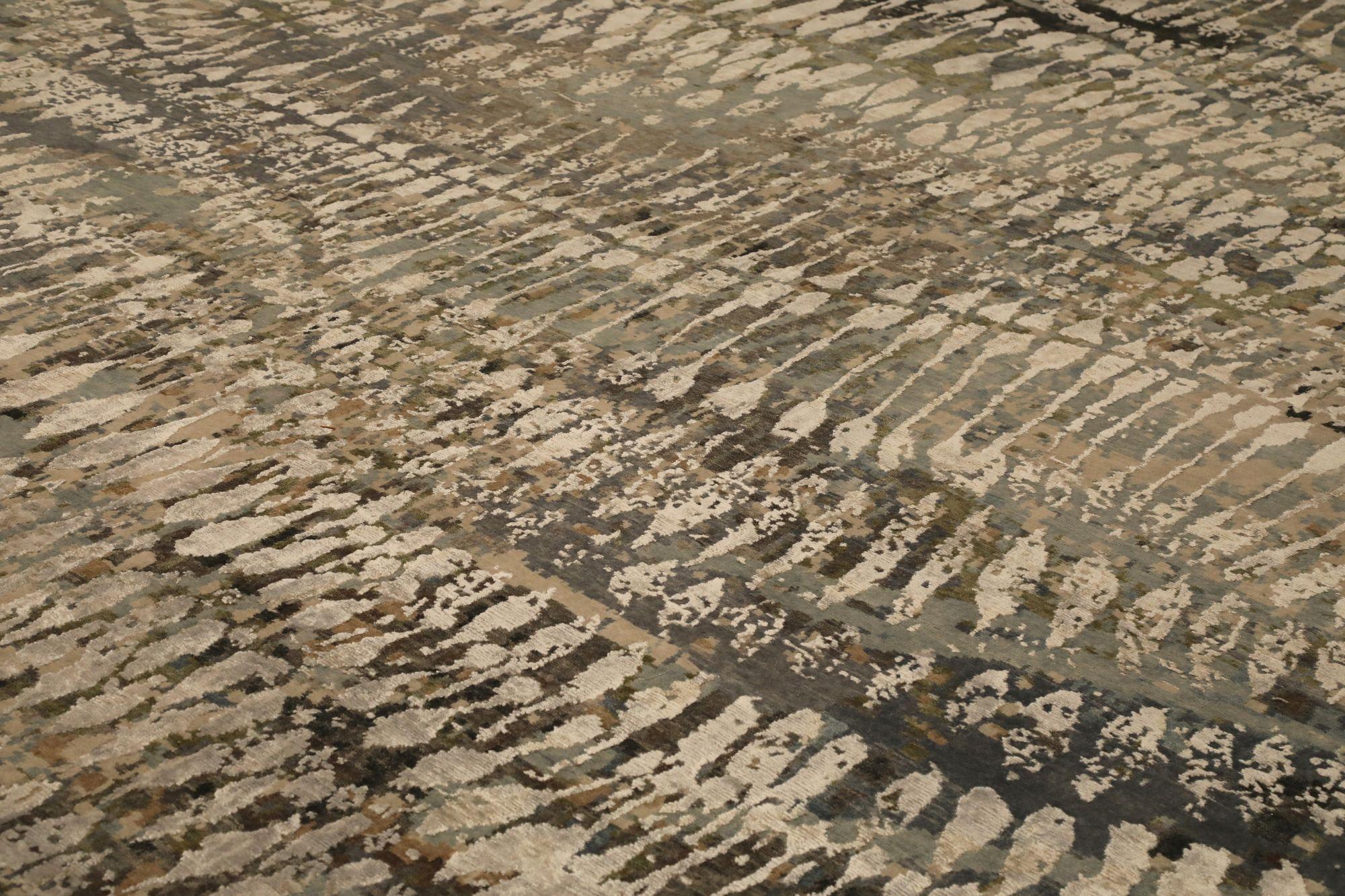 Modern India Area Rugs - Wool Gray Ivory Design - 97318 For Sale