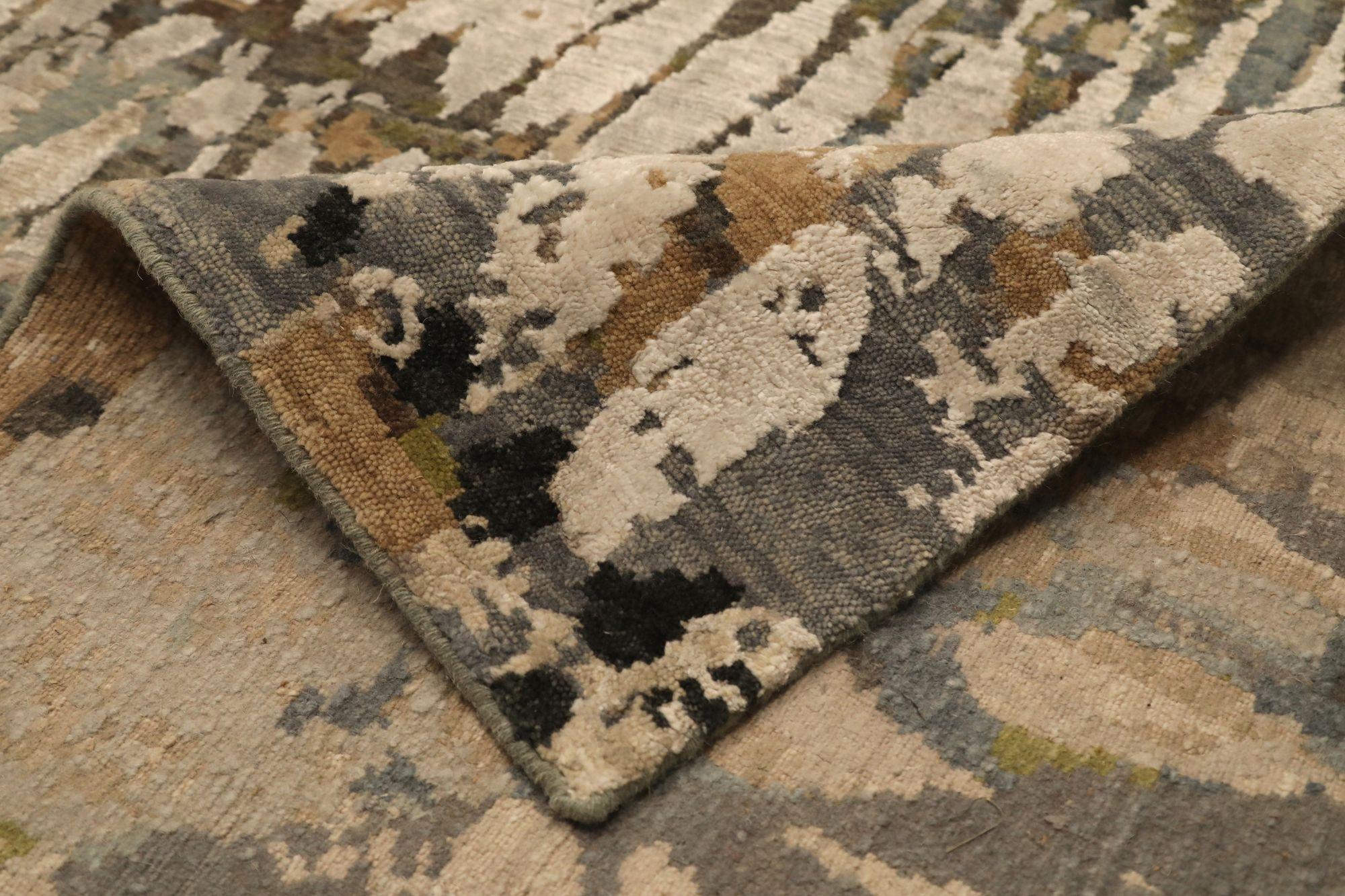 Indian India Area Rugs - Wool Gray Ivory Design - 97318 For Sale