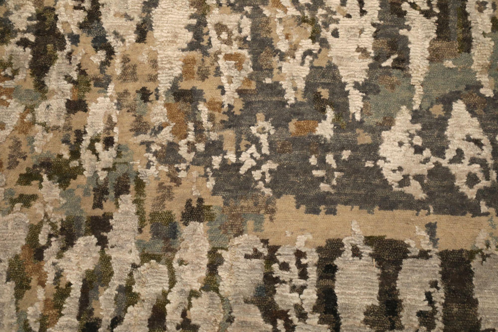 Hand-Knotted India Area Rugs - Wool Gray Ivory Design - 97318 For Sale
