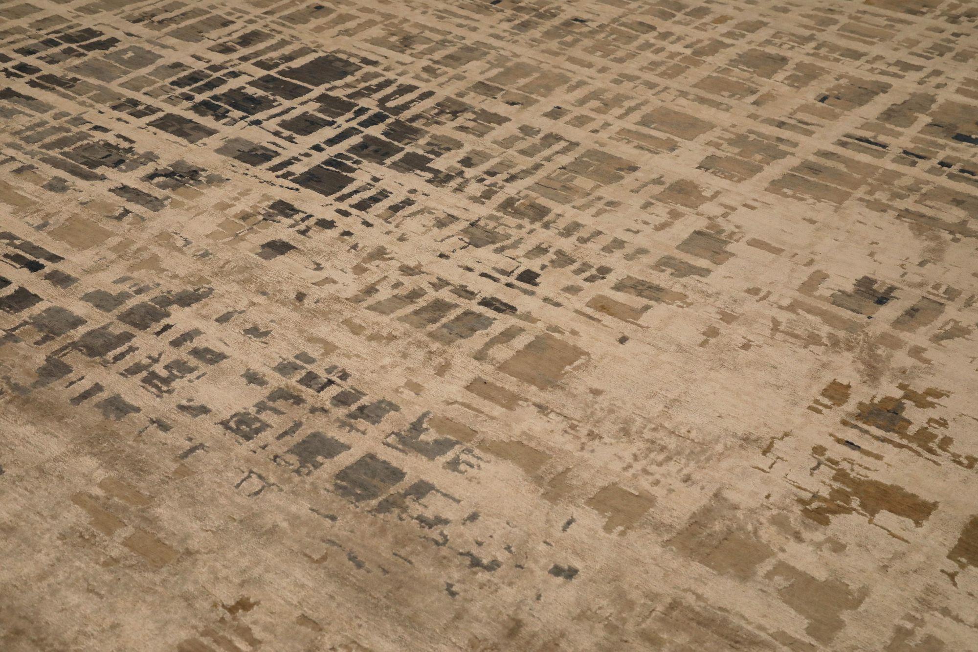 Modern India Area Rugs - Wool Gray Ivory Design - 97321 For Sale