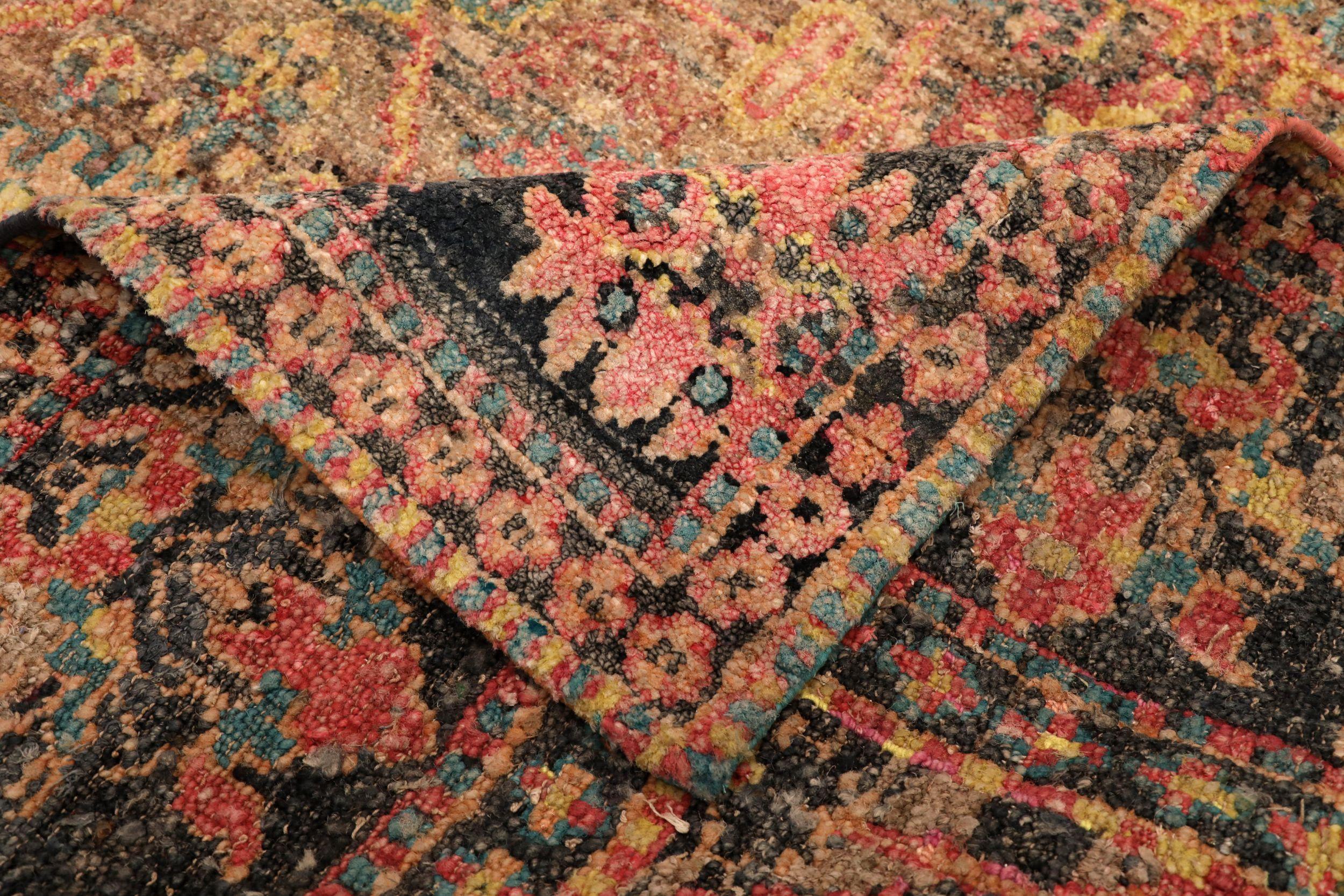Indien Tapis de laine rose rouge jaune motif indien - 94241 en vente