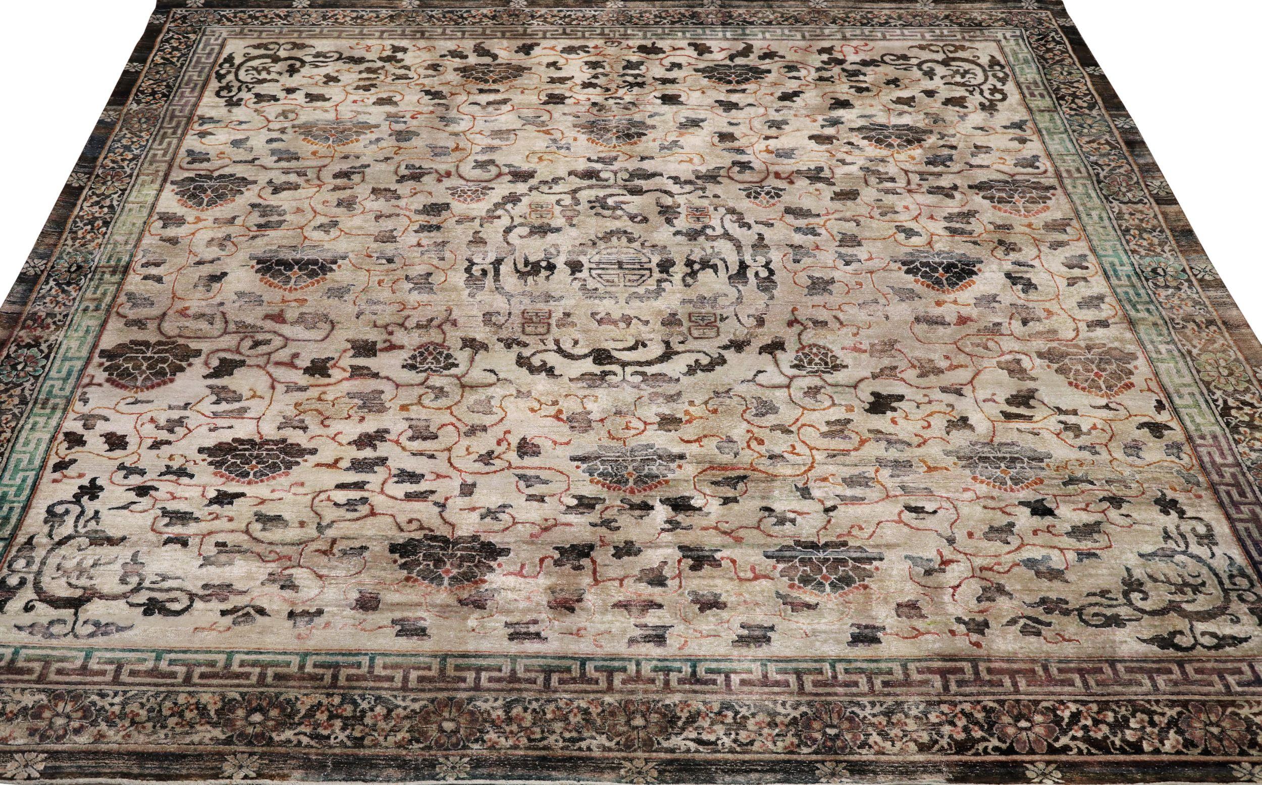 Entdecken Sie die Eleganz des indischen Art Déco mit Teppichen von CIRCA 1990. Dieses exklusive Design aus Wolle und Braun-Elfenbein-Rot ist perfekt, um Ihren Raum zu verschönern.