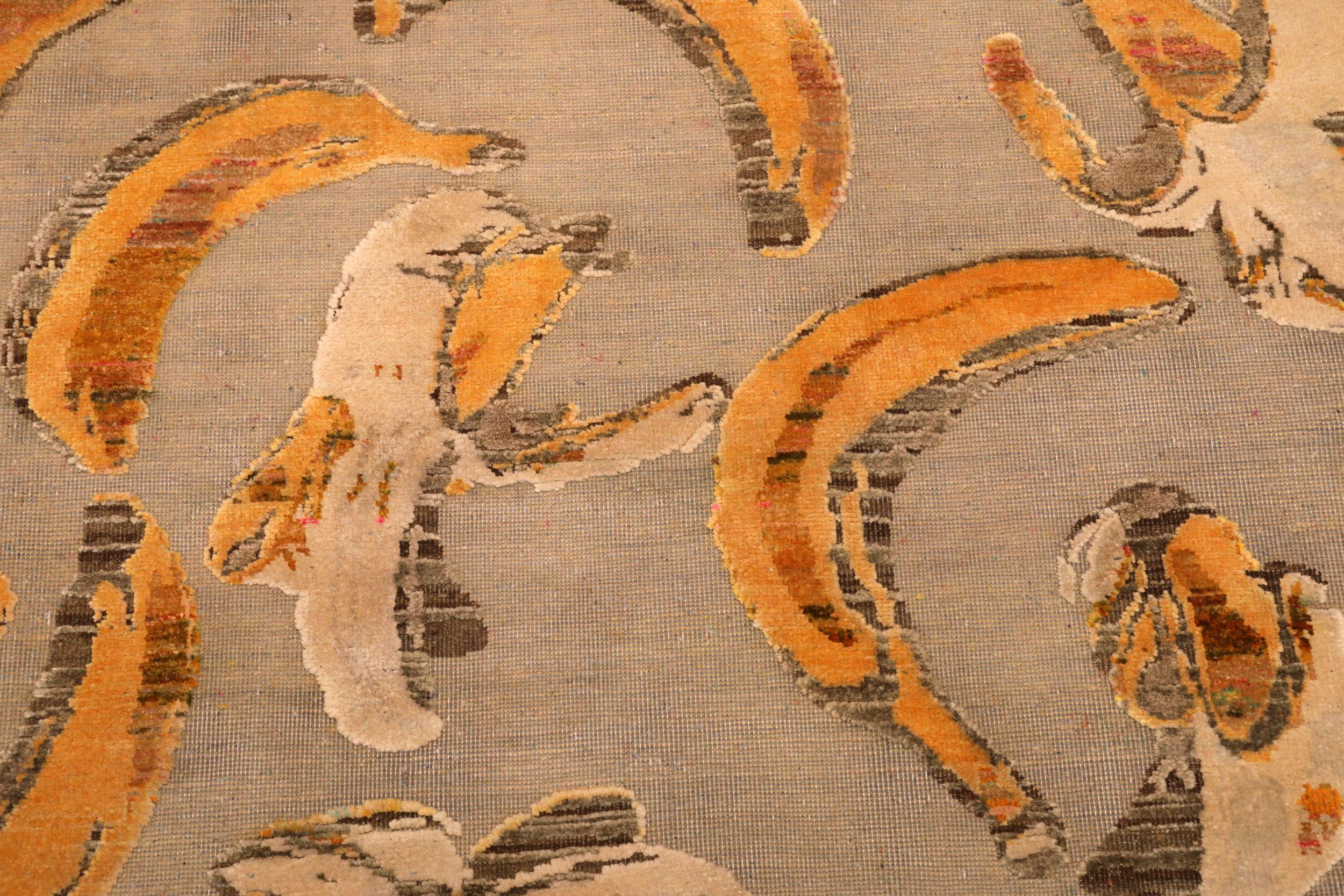 Indien Tapis indiens banane motif en laine ivoire jaune - 94102 en vente