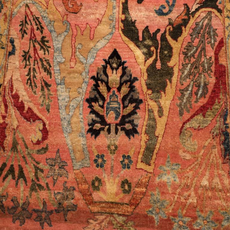 Hand-Knotted India Bijar Small Rug - Wool Red Yellow Design - 94255 For Sale