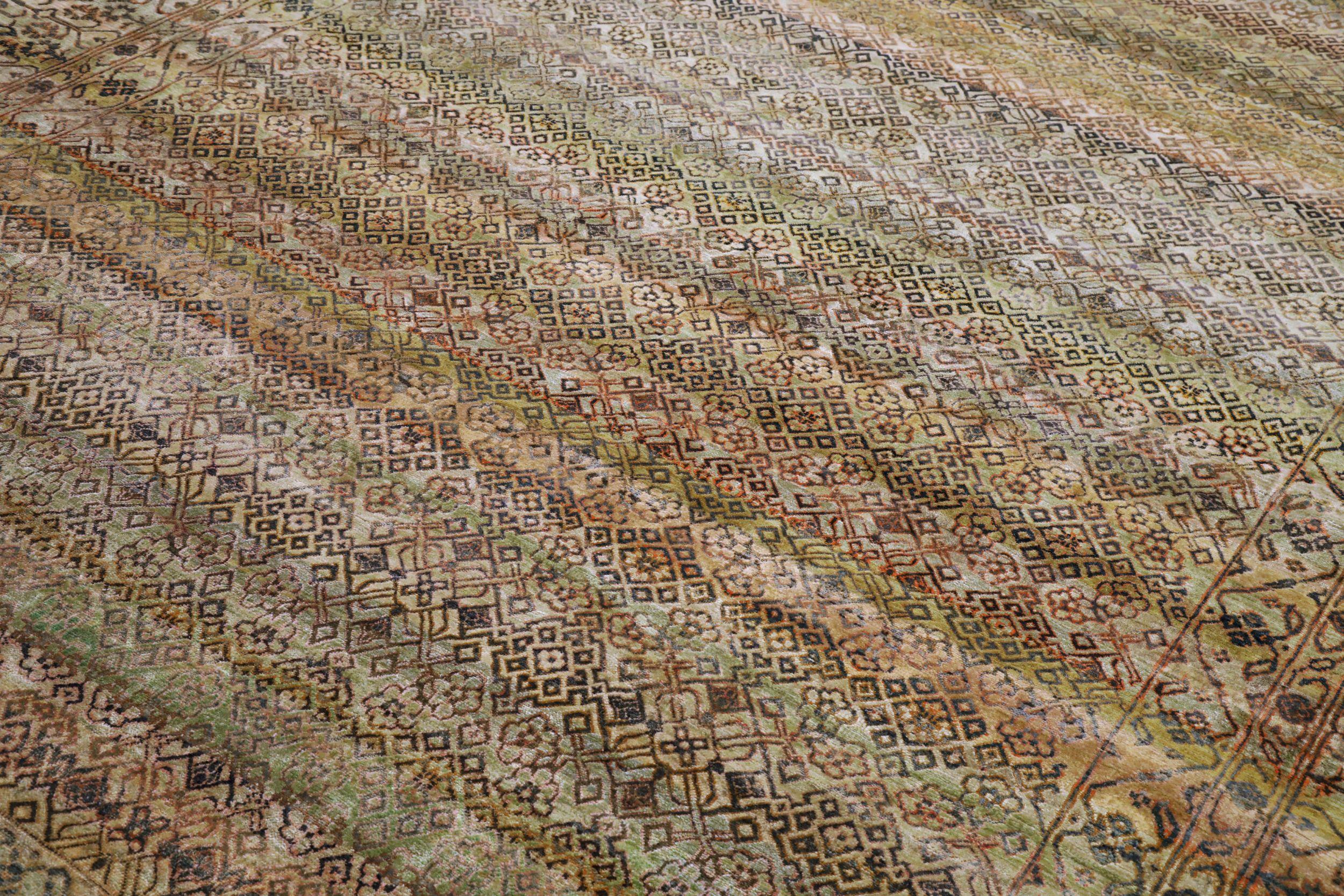 Modern India Dorokhsh Area Rugs - Wool Brown Green Ivory Red Design - 94177 For Sale