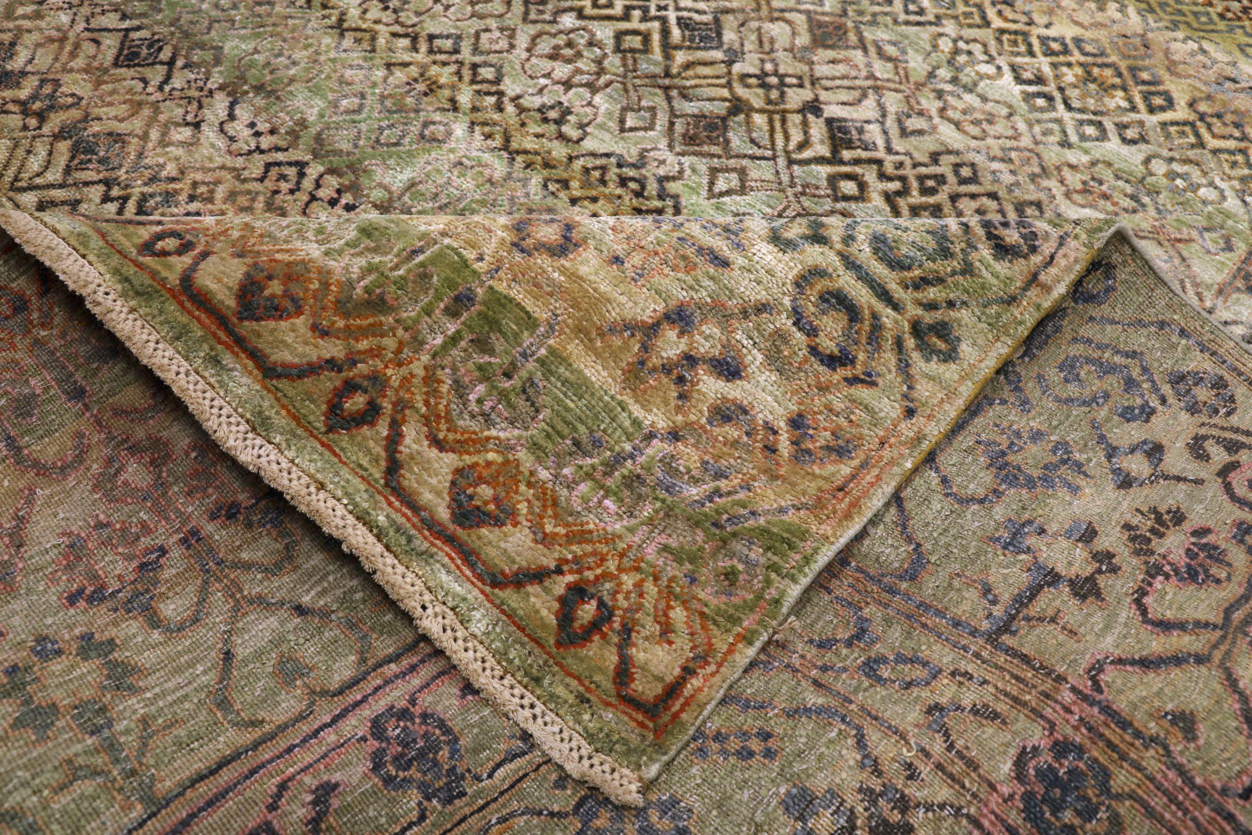 Indian India Dorokhsh Area Rugs - Wool Brown Green Ivory Red Design - 94177 For Sale