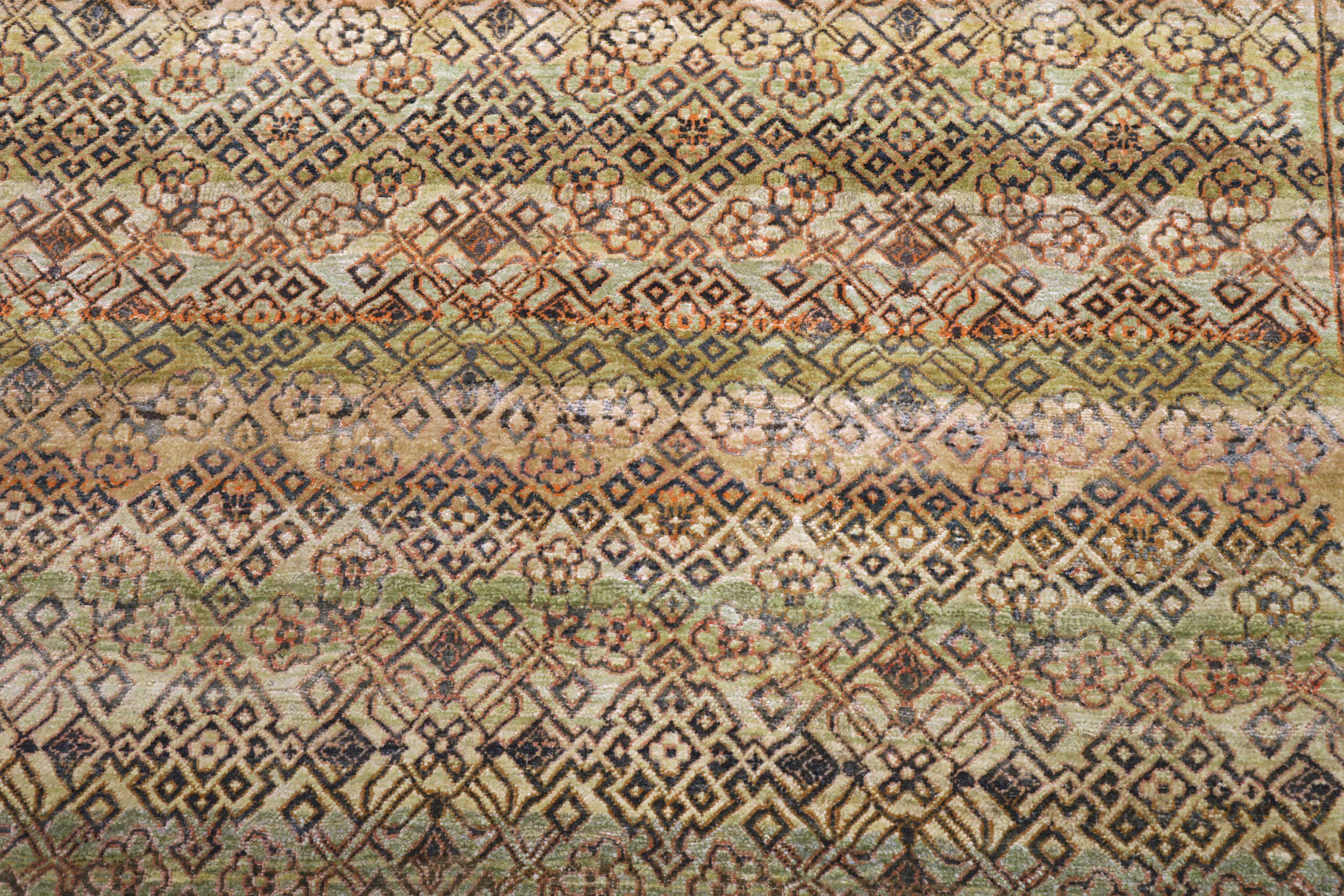 Hand-Knotted India Dorokhsh Area Rugs - Wool Brown Green Ivory Red Design - 94177 For Sale