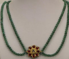 India Double Chain Jade 916 Gold Almandine Large Diamond Enamel