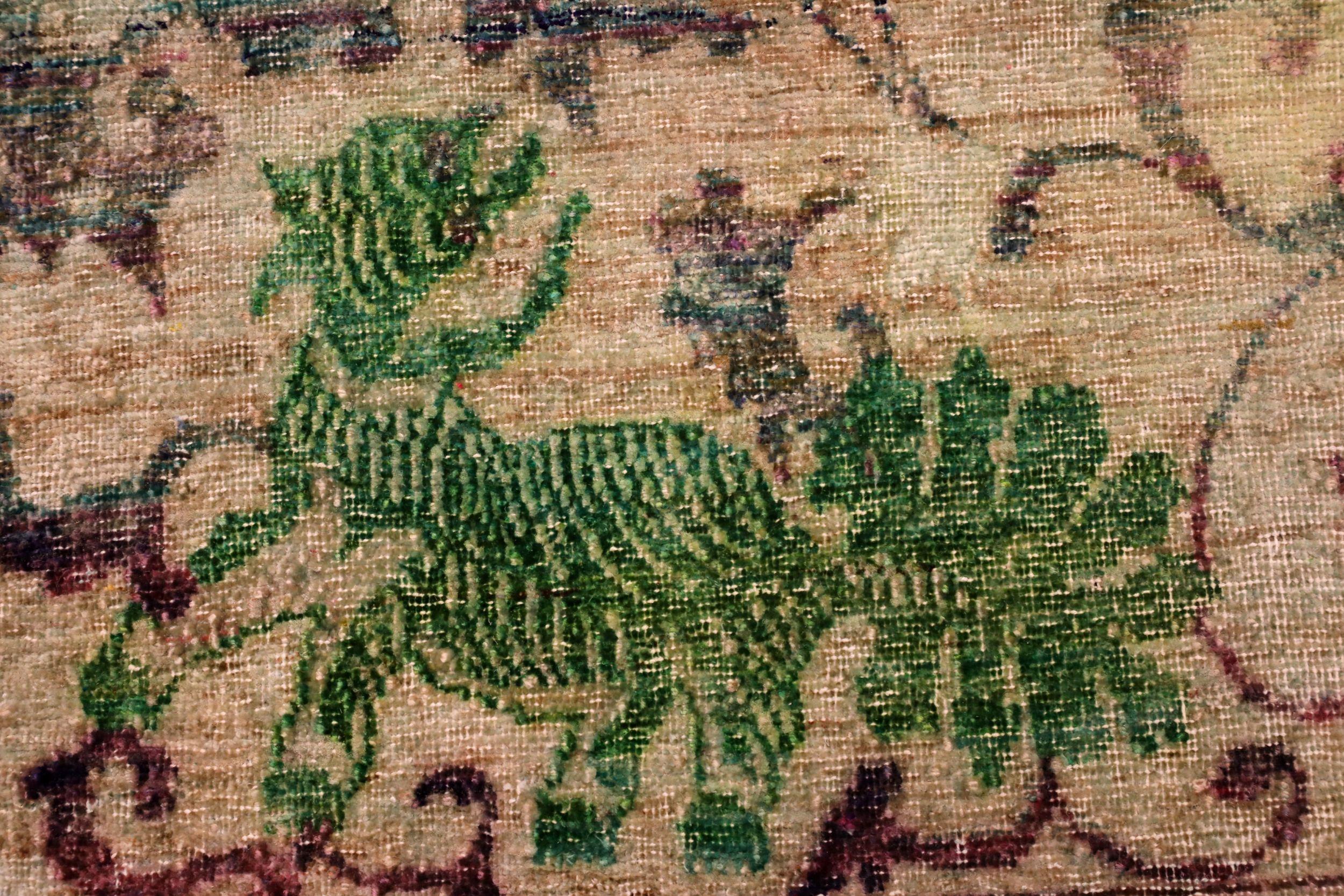 India Dragon Area Rugs - Baumwolle Grün Elfenbein Rot Gelb Design - 94094 (Indisch) im Angebot