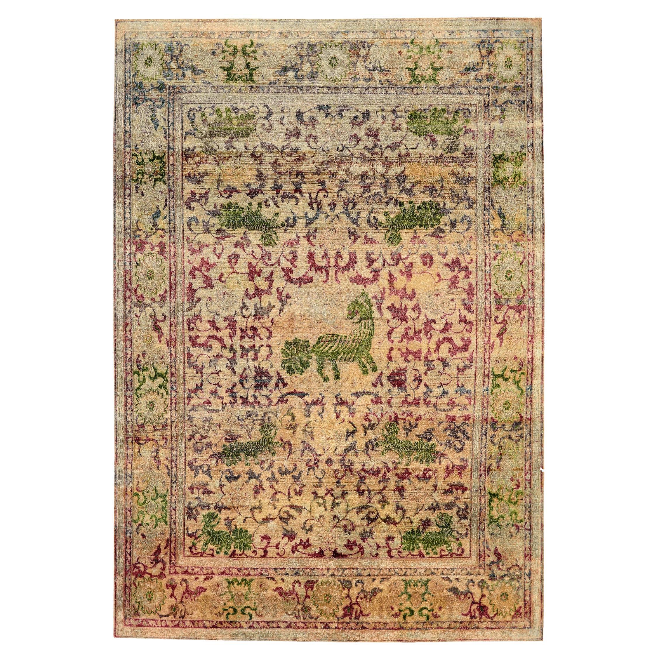 Tappeti India Dragon - Cotone Verde Avorio Rosso Giallo - 94094