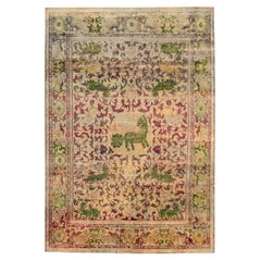 India Dragon Area Rugs - Cotton Green Ivory Red Yellow Design - 94094