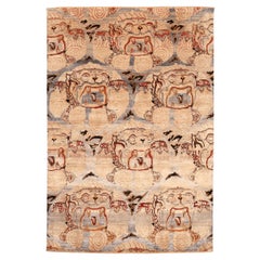 India Dragon Area Rugs - Wool Ivory Red Design - 94175
