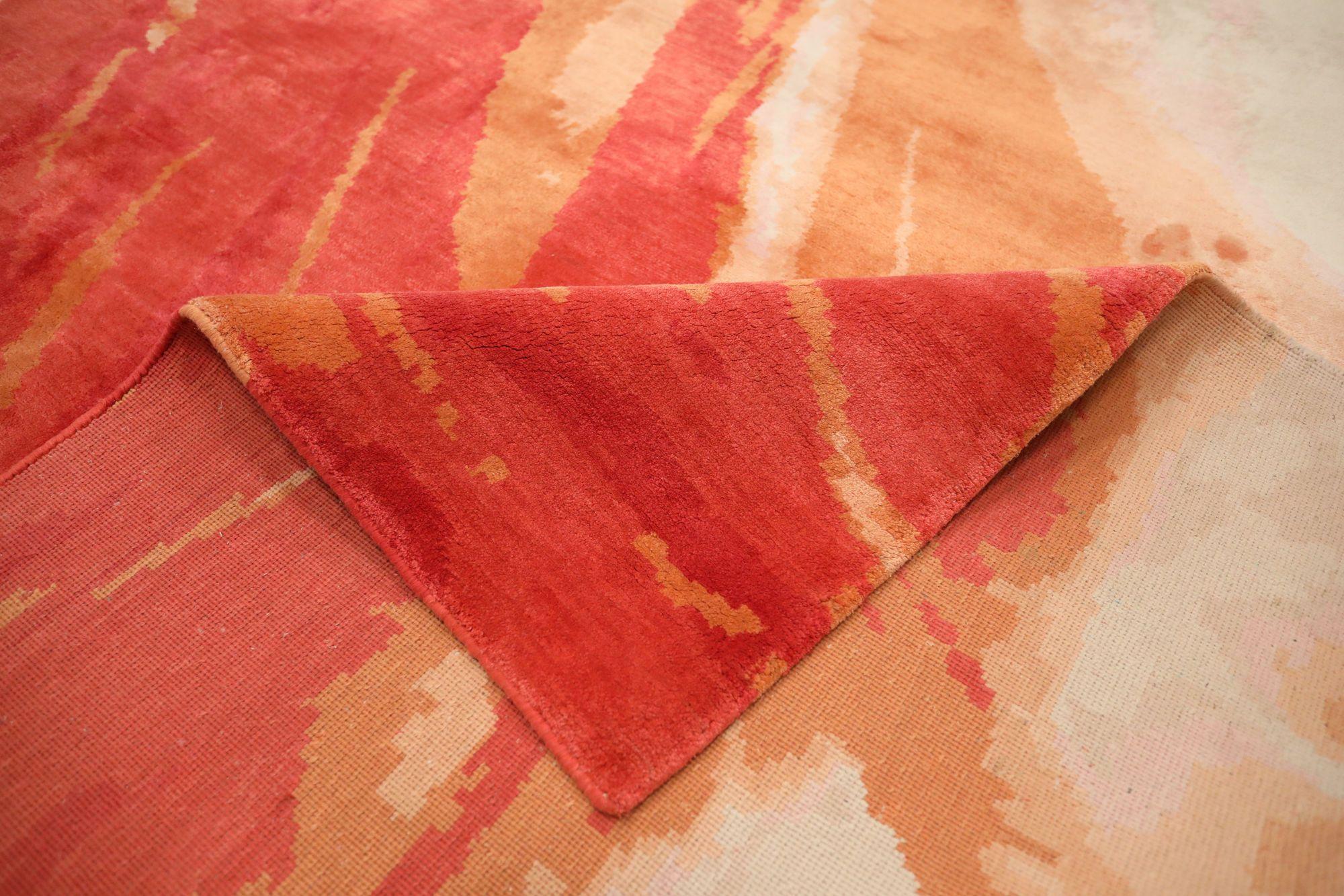 India flamingo Area Rugs - Wool Ivory Orange Pink Red Design - 93626 In Excellent Condition For Sale In Dallas, TX