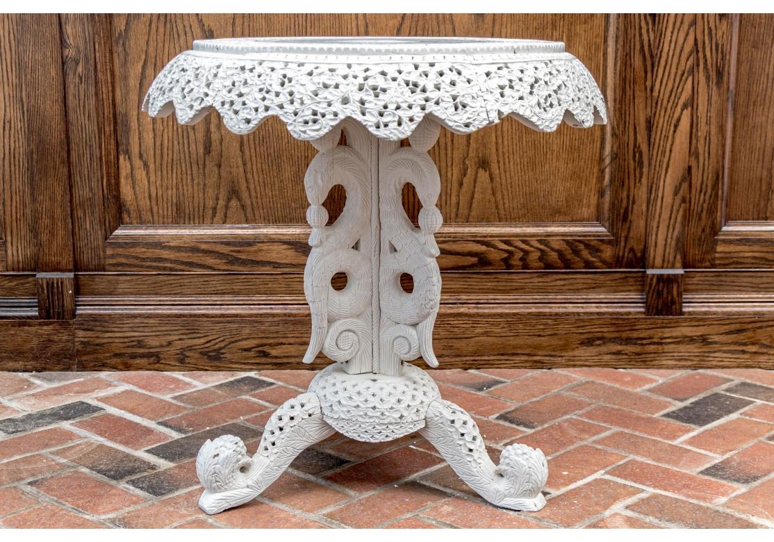 India Hand-Carved And Painted Figural Pedestal Accent Table For Sale 5