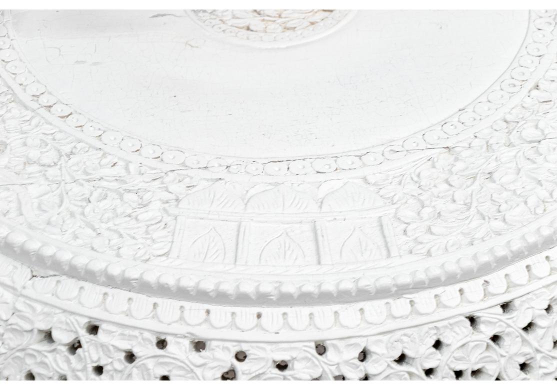 India Hand-Carved And Painted Figural Pedestal Accent Table In Distressed Condition For Sale In Bridgeport, CT