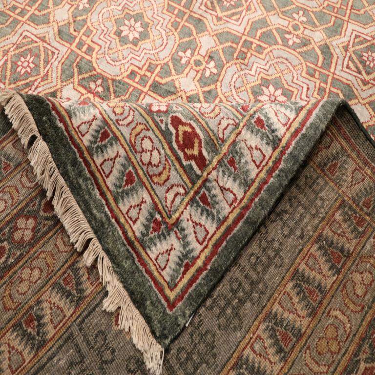 Indien Tapis Ikat indiens - Design en laine bleu vert ivoire - 94114 en vente