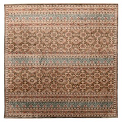 Tapis Ikat indiens - Design en laine bleu vert ivoire - 94114