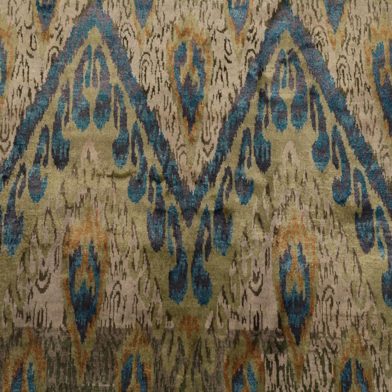 Indische Ikat-Teppiche - Wolle Blau Grün Elfenbein Orange Design - 96234 (Moderne) im Angebot