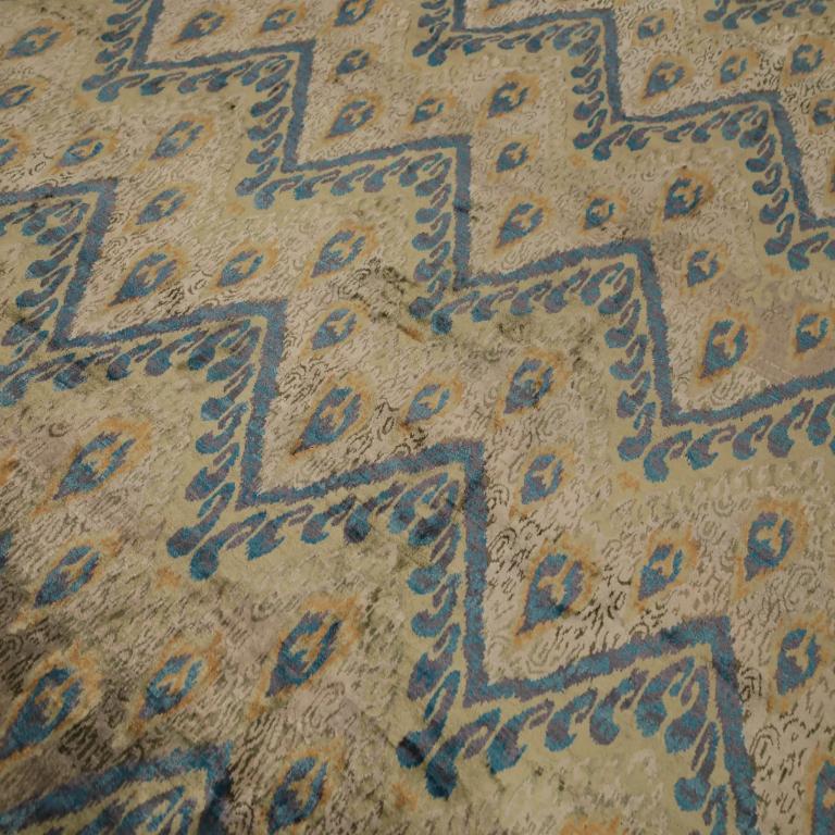 Indische Ikat-Teppiche - Wolle Blau Grün Elfenbein Orange Design - 96234 im Zustand „Hervorragend“ im Angebot in Dallas, TX