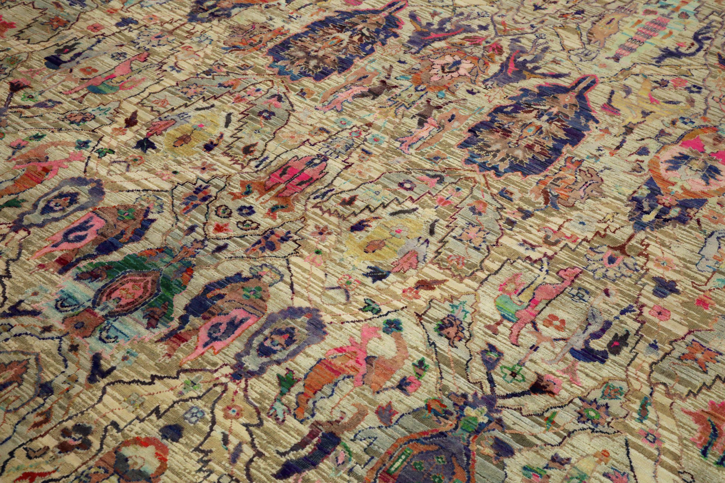 Moderno Tappeti India Ikat - Lana Blu Avorio Rosa - 94163 in vendita