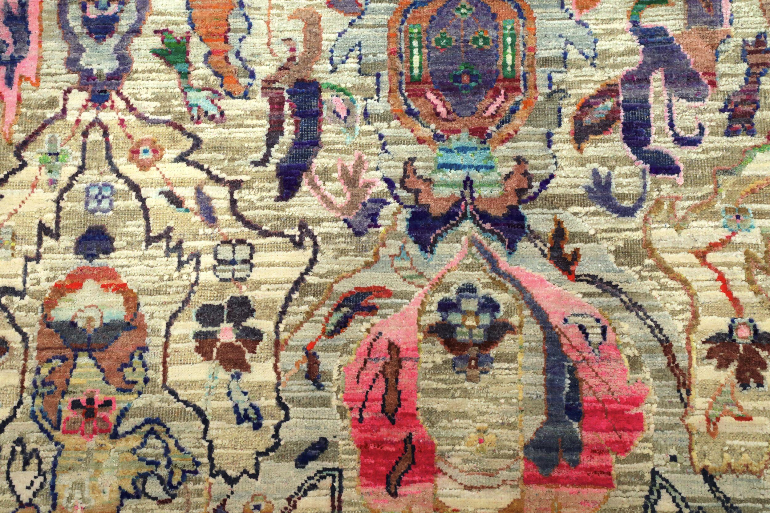 Indiano Tappeti India Ikat - Lana Blu Avorio Rosa - 94163 in vendita