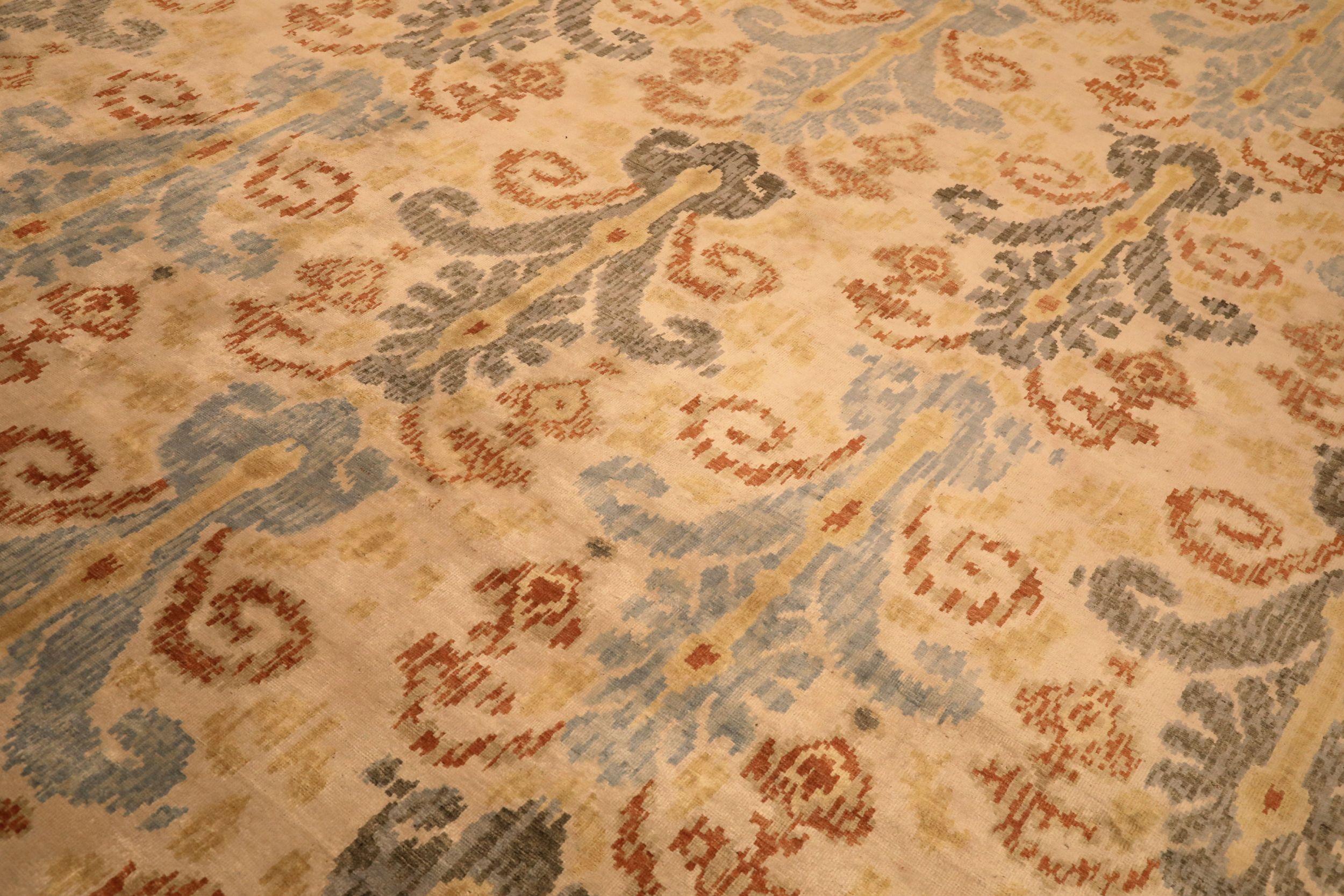 Indische Ikat-Teppiche - Wolle Blau Elfenbein Rot Design - 94107 (Moderne) im Angebot
