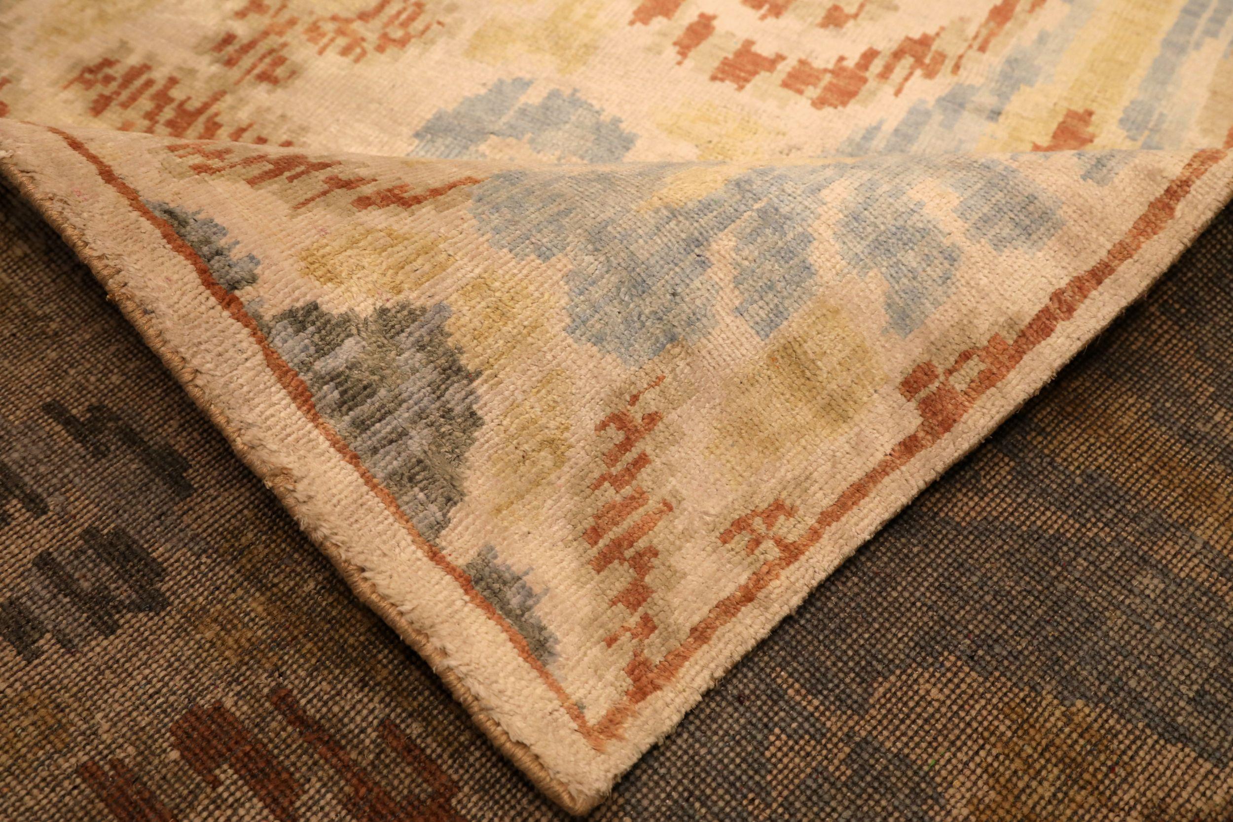 Indische Ikat-Teppiche - Wolle Blau Elfenbein Rot Design - 94107 im Zustand „Hervorragend“ im Angebot in Dallas, TX