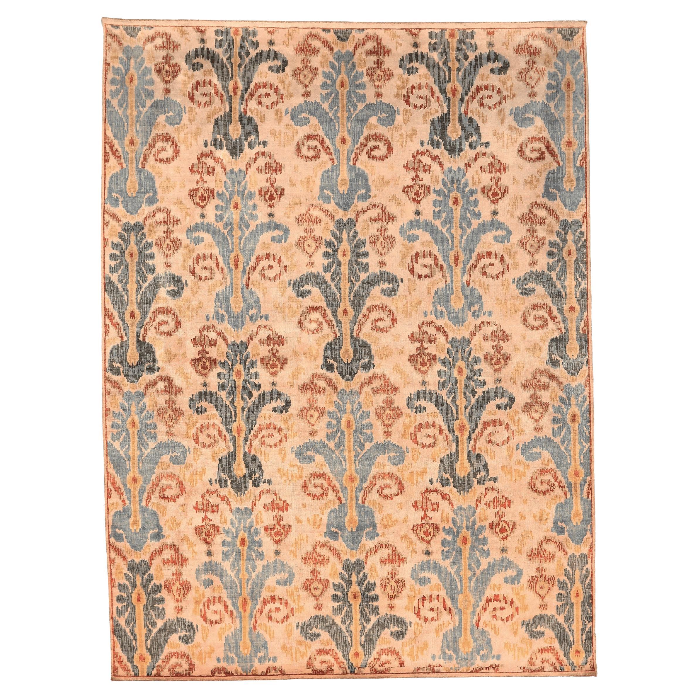 Indische Ikat-Teppiche - Wolle Blau Elfenbein Rot Design - 94107