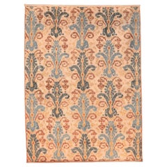 India Ikat Area Rugs - Wool Blue Ivory Red Design - 94107