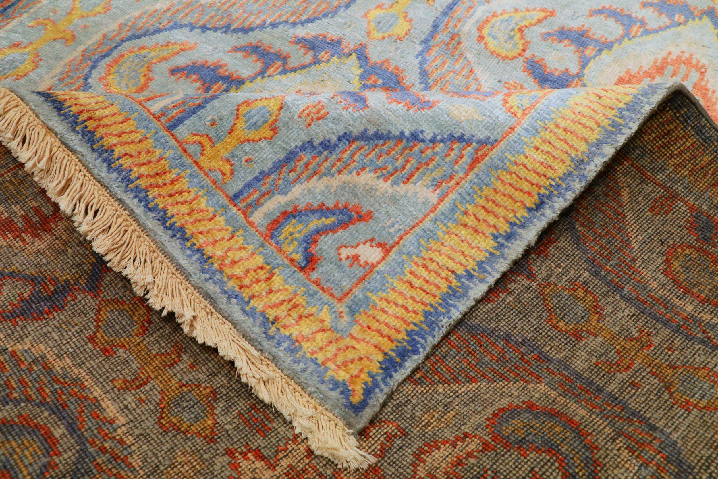 Indien Tapis Ikat indiens en laine bleu ivoire rouge motif - 94121 en vente