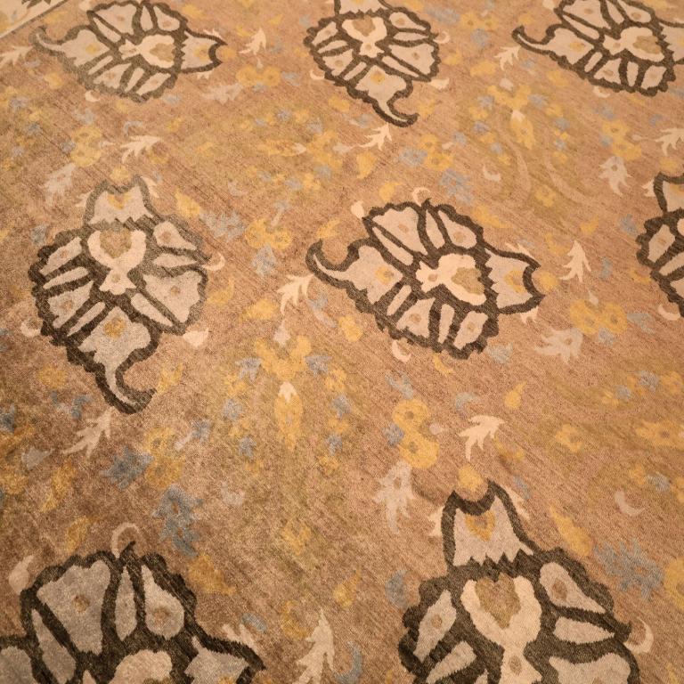 Moderno Tappeti India Ikat - Lana Marrone Avorio Disegno Giallo - 94116 in vendita