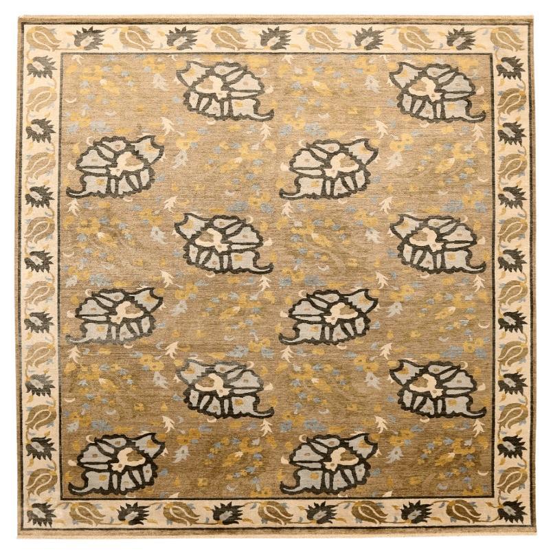 Tappeti India Ikat - Lana Marrone Avorio Disegno Giallo - 94116 in vendita