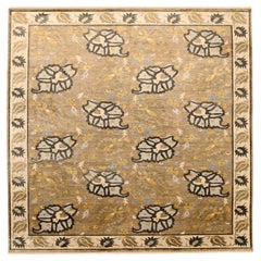 Indien Ikat Bereich Teppiche - Wolle Braun Elfenbein Gelb Design - 94116