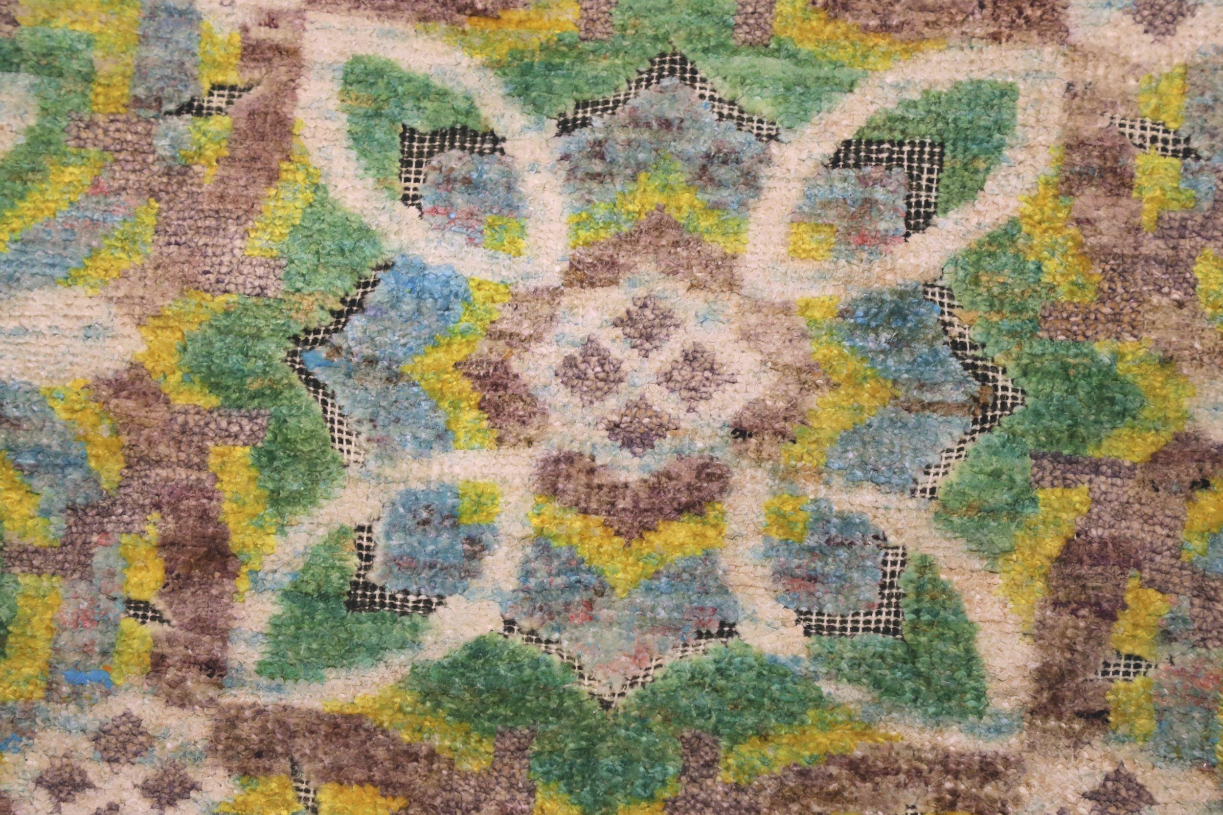 Tapis Ikat indiens en laine vert ivoire jaune - 94168 Excellent état - En vente à Dallas, TX