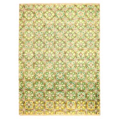 Indien Ikat Bereich Teppiche - Wolle Grün Elfenbein Gelb Design - 94168