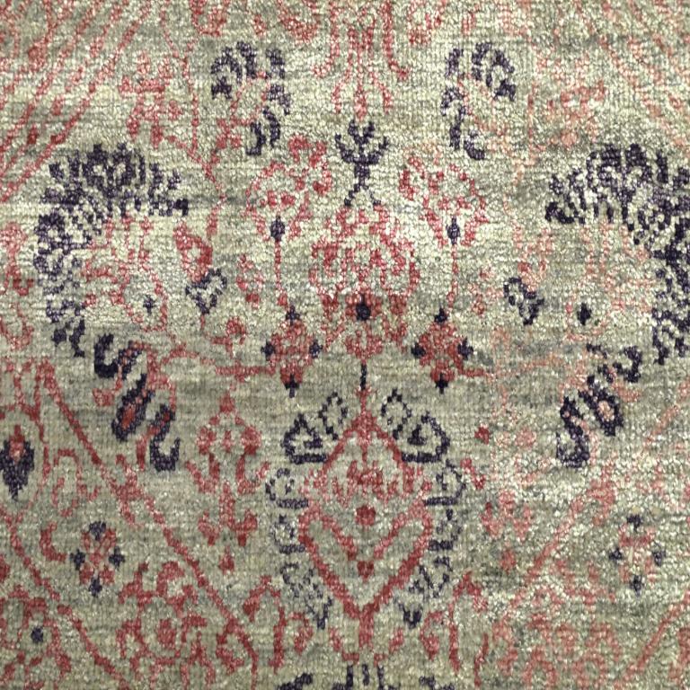 Indien Tapis Ikat indiens - Motif rose ivoire en laine - 94144 en vente