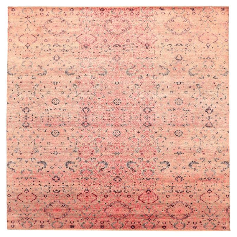 Tapis Ikat indiens - Motif rose ivoire en laine - 94144