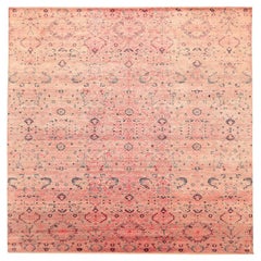 India Ikat Area Rugs - Wool Ivory Pink Design - 94144