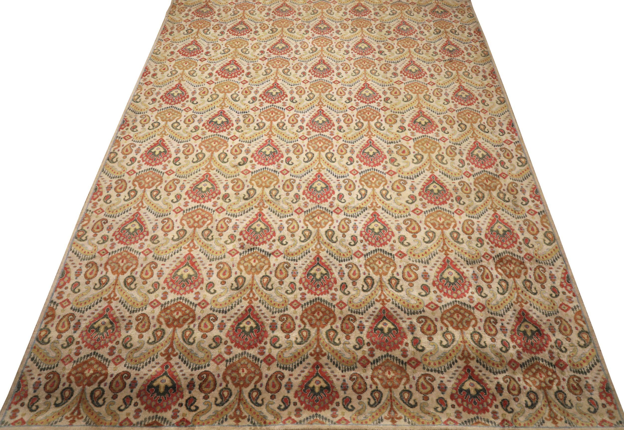 Entdecken Sie die Eleganz von India Ikat mit Teppichen aus der Zeit um 1990. Dieses exklusive Design aus Wolle und Elfenbeinrot-Gelb ist perfekt, um Ihren Raum zu verschönern.