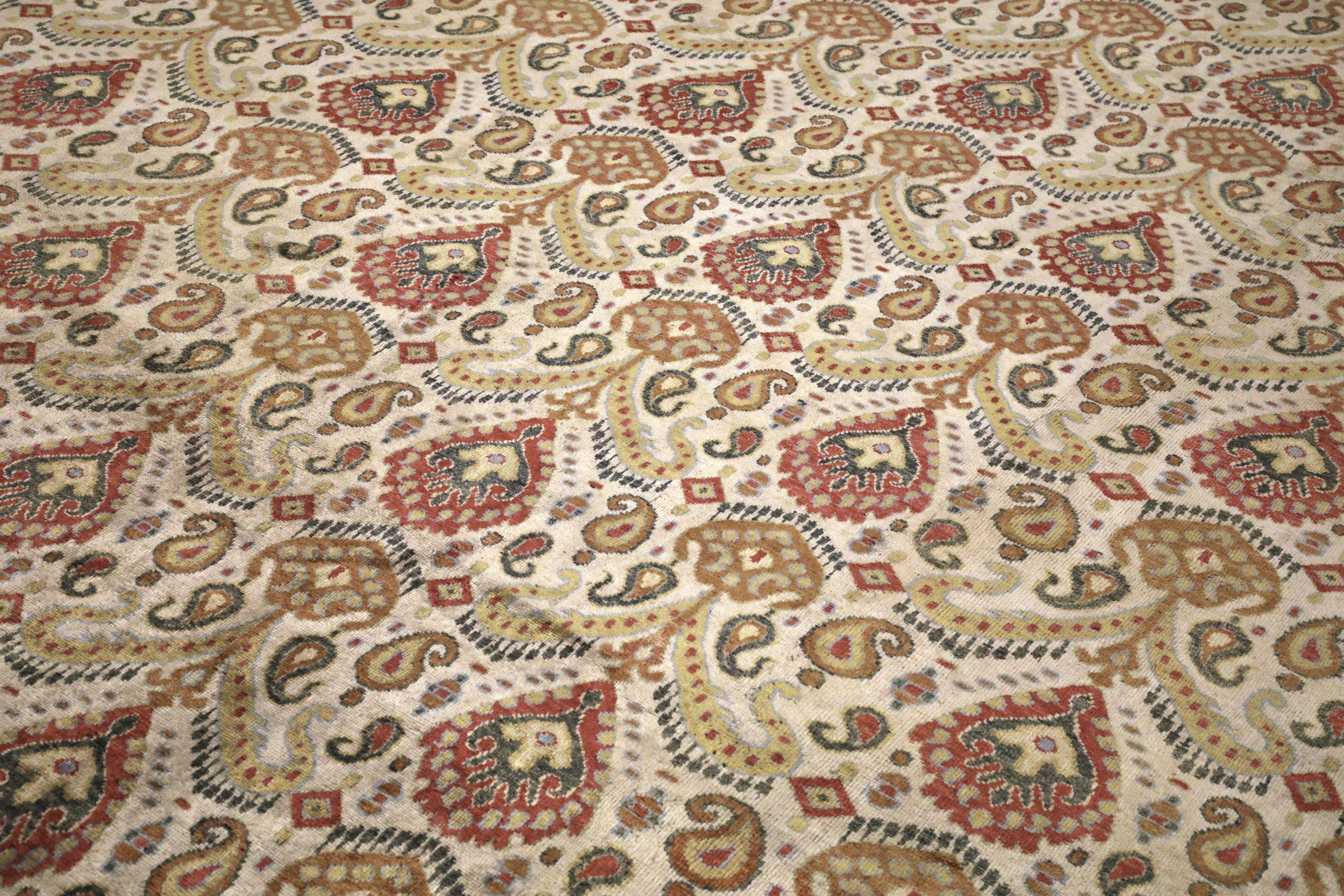 Indien Ikat Bereich Teppiche - Wolle Elfenbein Rot Gelb Design - 94169 (Moderne) im Angebot